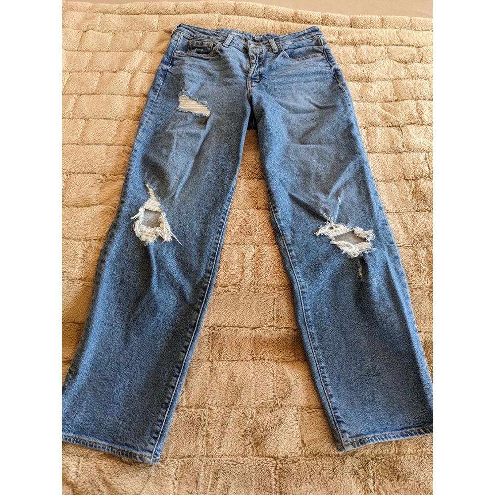 Old Navy OG Loose Straight High Rise Distressed Jeans Blue Womens 12 S/876627-00